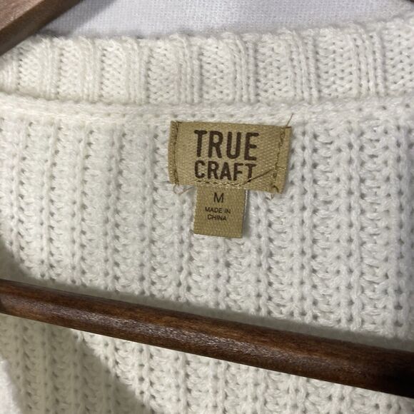 TRUE CRAFT white blue multicolor stripe color block crew neck pullover sweater M - Picture 8 of 11